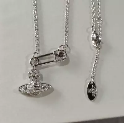 Vivienne Westwood Orb Safety Pin Necklace Silver Chain Pendant Outlet Mint • $98.99