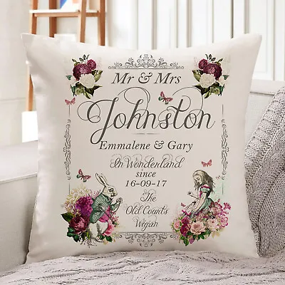 Personalised Wedding Cushion Alice Cover Anniversary Pillow Mr & Mrs Love KAC18 • £12.95