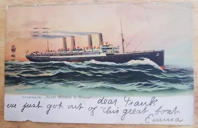 KAISER WILHELM DER GROSSE (North German Lloyd) Starboard View At Rough Sea- 1906 • $35