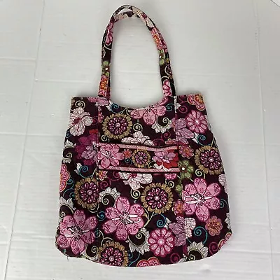 Vera Bradley Purse Tote Mod Floral Pink Flowers Brown Cotton Quilted Retired • $15.83