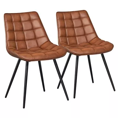 2PCS Dining Chair PU Leather Chair With Cushioned Seat And Metal Legs Brown • $95.99