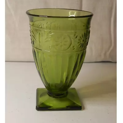 Vintage Green Glass Square Footed Vase • $12