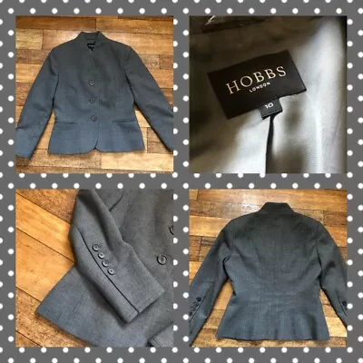 HOBBS Size 10 Grey Wool Jacket Blazer Mandarin Nehru Collar Smart Kate Womens • £65