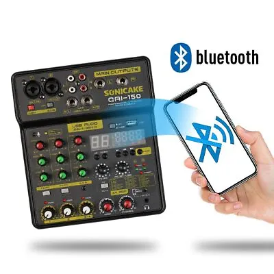 SONICAKE Professional 4 Channels Bluetooth Live Audio Mixer USB Studio Sound Mix • £58.64