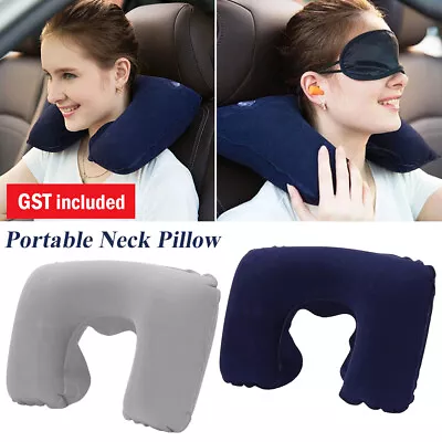 $6.89 • Buy 2x Travel Neck Pillow Car Flight Head Rest Cushion Portable Inflatable U Shaped