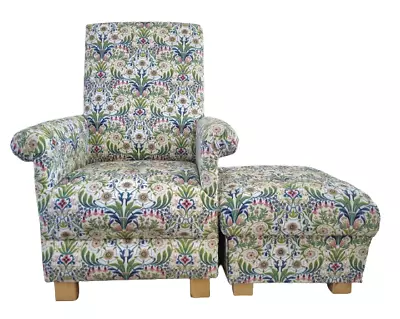 Adult Chair & Footstool Fryetts Molly Fabric Armchair Accent Green Blue Pink New • £319.99