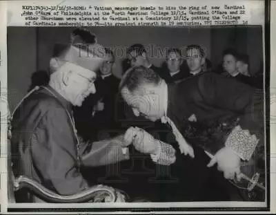 1958 Press Photo Vatican Messenger Kneels To Kiss Ring Of John O'Hara • $19.99