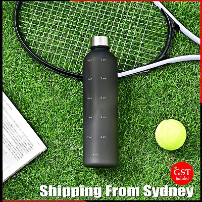 1L Water Bottle Motivational Drink Flask With Time Markings BPA Free Sport Gym • $14.98