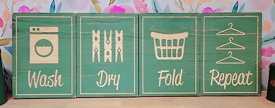 Engraved Wooden Laundry Sign / 4 Sections  WASH-DRY-FOLD-REPEAT • £47.51