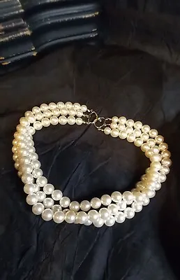 Vintage Faux Pearl Beaded Choker 3 Strand Necklace Pearlescent Beads  • $34