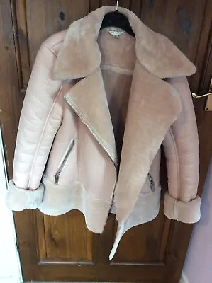 Miss Selfridge Faux Sheepskin Aviator Style Jacket 8 Pink • £17.99