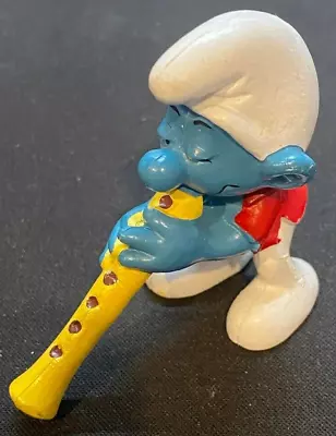 VINTAGE 1970's ORIGINAL PEYO FLUTE PLAYING SMURF YELLOW DOT ON FOOT VGC FOR AGE • $4.96