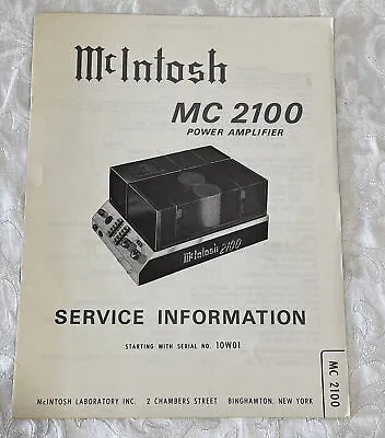 McIntosh MC 2100 Power Amplifier Service Information Service Manual  • $30