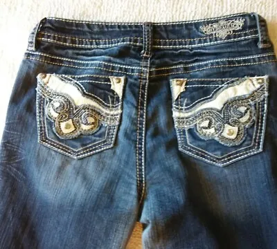 $17 • Buy Hydraulic Lola Slim Boot Cut Embellished Medium Wash Jeans Size 9/10