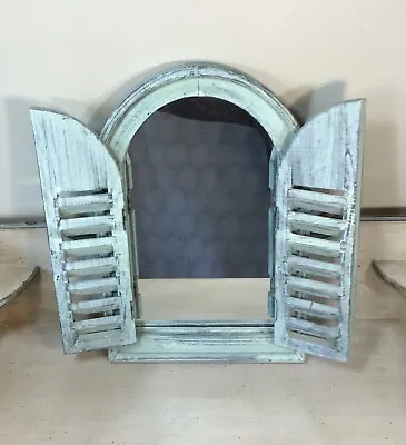 Shabby Chic Vintage Style Wood Arch Shutter Wall Mirror Distressed Green Finish • $150