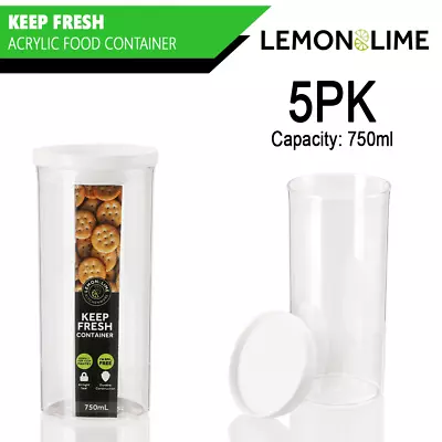 5x 750ML Acrylic Food Container Canister Clear Airtight Suction Lid Storage Jar • $24.94