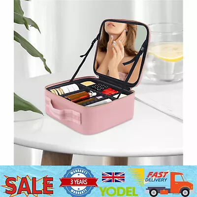 Makeup Bag With  Mirror Vanity Case Beauty Box Make Up Travel Cosmetic Bag Gift • £24.68