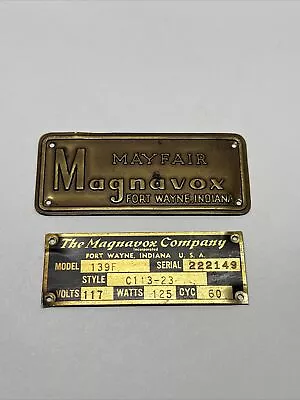 Vintage MAGNAVOX Mayfair Console Radio Brass Nameplate 3  X 1  Used Bin Z • $12.38