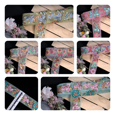 £5.99 • Buy Indian Embroidered Lace Trim Craft Sew On Ribbon Decorative 5 Cm Wide 1 Meter