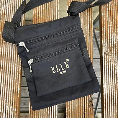 Vintage Elle Paris Black Satchel Bum Bag Side Waist Fanny Pack Magazine Rare • $29