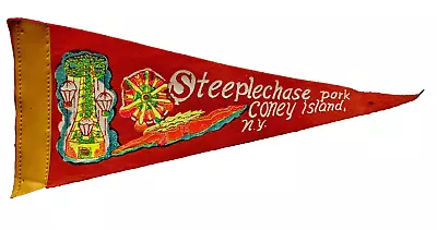 Vintage Steeplechase Park Coney Island New York Souvenir Felt 8-1/2 X 4  Pennant • $9.99