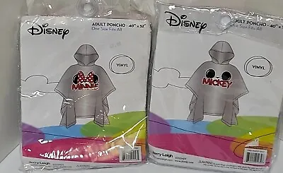 Two Disney Mickey MInnie Mouse Ears ADULT RAIN Poncho  Vinyl JERRY LEIGH Hood • $21.95