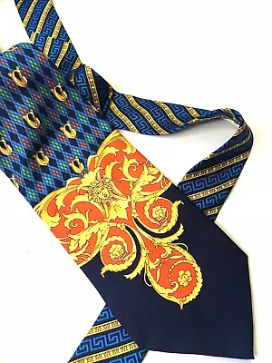 GIANNI VERSACE VINTAGE '90s MEDUSA HEAD BAROQUE TIE GV LOGOS ITALY BLUE RED • $87.24