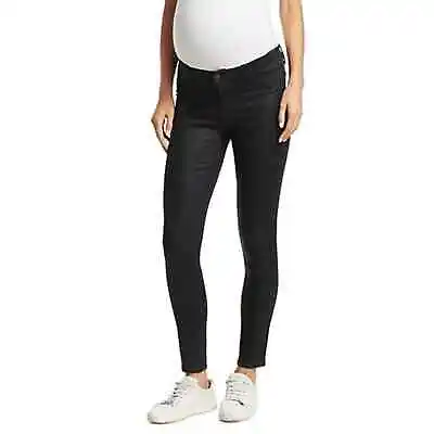 J Brand Mama J Super Skinny Fearless Black Coated Denim Maternity Jeans Size 28 • $35