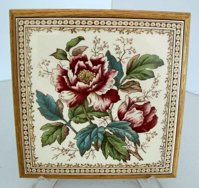 Vintage H & R Johnson Wood Framed Decorative Floral Tile Trivet~Made In England • $23.20