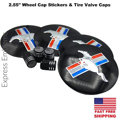 2.55  / 65mm FORD MUSTANG Wheel Center Hub Cap Sticker Decal AND Tire Valve Caps • $10.88