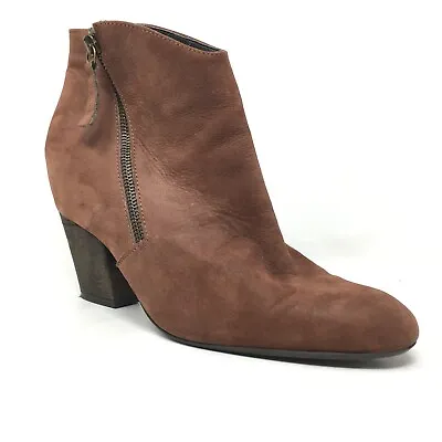 Miz Mooz Ankle Boots Booties Shoes Womens Size 10 US 41 EU Brown Leather Zip Up • $41.97