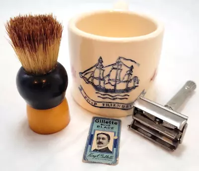 Butterscotch Bakelite Shaving Brush Gillette Old Spice Friendship Hull Mug 1940 • $289.99