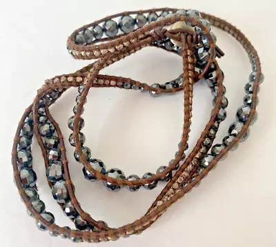 CHAN LUU BROWN WOVEN FACETED HEMATITE BEAD NECKLACE Or WRAP BRACELET W 925 CLASP • £77.13