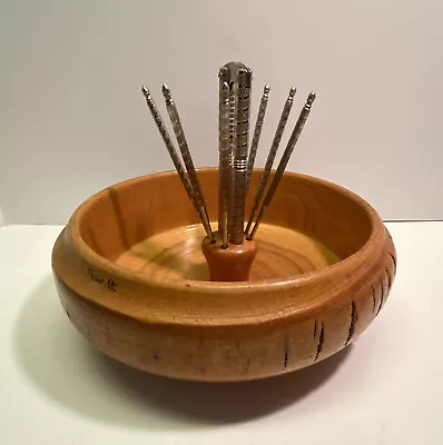 $39.99 • Buy Vintage Nut Bowl Nutcracker 6 Picks Set MCM Wood Tree Bark Dish Rustic Christmas