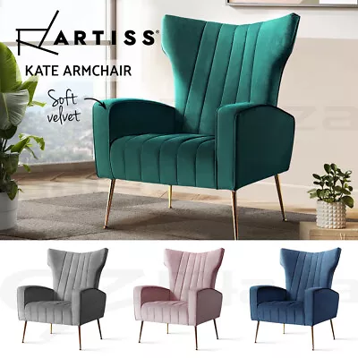 Artiss Armchair Lounge Chair Accent Chairs Armchairs Velvet Sofa Couch Seat • $192.95