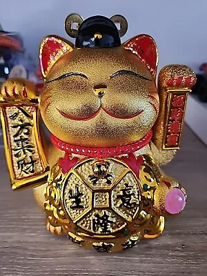 Feng Shui Lucky Gold Cat Maneki Neko Hand Waving Ceramic Cat  • $39.99