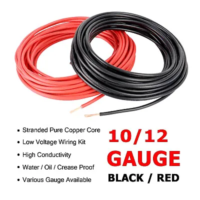 $19.99 • Buy 10 12 Gauge Wire BLACK & RED Car Stranded Copper Primary Power Cable Harness Lot