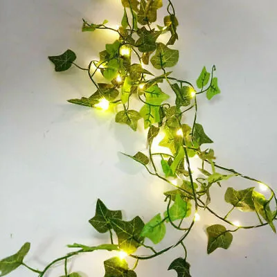 Artificial Ivy-Garland Fake Greenery-Plant With LED Lights Vine Ivy Leaf Hanging • £8.59