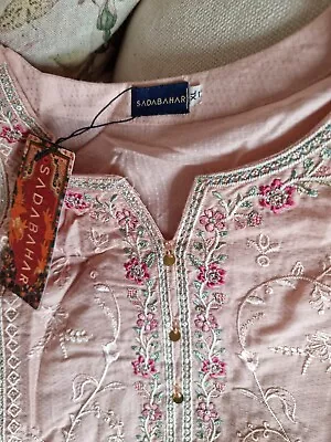 SADABAHAR Indian Pakistani EID 3pc Kameez Trouser Suit SALMON PINK Size XL *BN • £40