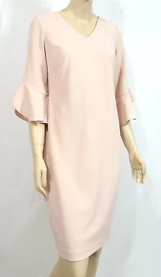 Calvin Klein Vietnam Pastel Pink Powder Sheath Dress Layered Bell Sleeve 10 • £28.90