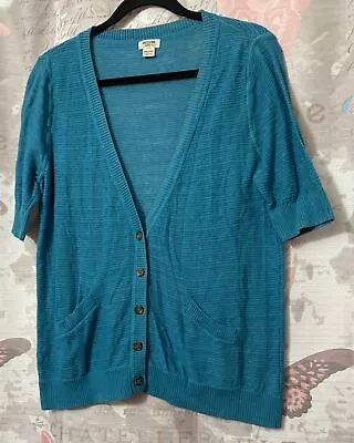 MOSSIMO Cardigan Womens XXL Turquoise Short Sleeve V Neck Button Up Pockets Knit • $11.99