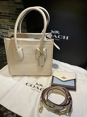 Coach Tote Pebble Leather Large Cashin Carry Tote 22 Handbag 737 & Wallet Chalk • $512.88