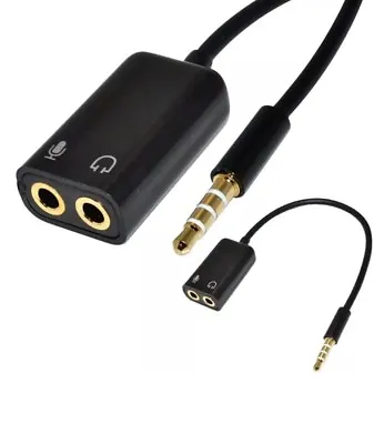 3.5mm Audio Mic Splitter Cable Adapter TRRS To 2 TRS For IPhone IPad Laptops • £4.29