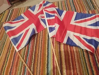 Pair Of Union Jack Flags Hand Held Woodwn Sticks Uk • £4