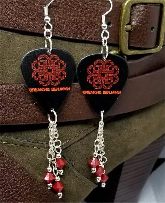 Breaking Benjamin Guitar Pick Earrings With Red Swarovski Crystal Dangles • $8