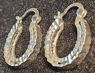 Vintage Sterling Silver Faceted Pierced Hoop Earrings • $19.99