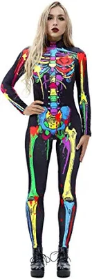 £6.90 • Buy Selowin Womens Halloween Costume Skeleton Print Bodysuit Skinny Catsuit Jumpsuit