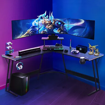 $209.95 • Buy Gaming Computer Desk L Shaped Corner Office Table Gamers Racers Workstation LED