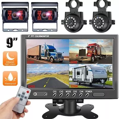 9  Quad Monitor 4CH HD Rear Backup/Side View Camera For RV Truck Trailer Caravan • $139.99