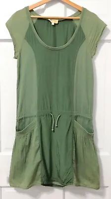 Athe Vanessa Bruno Dress Green Drawstring Short Sleeve Pockets Casual 36 Small S • $13.49